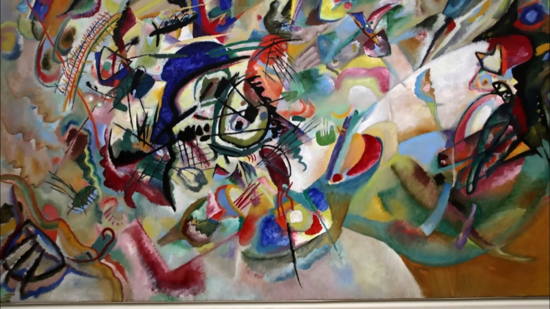 An Abstract Art Painting by Kandinsky, Showcasing Vibrant Colors and Dynamic Shapes